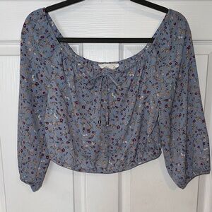 Pink Rose Blue Floral Blouse